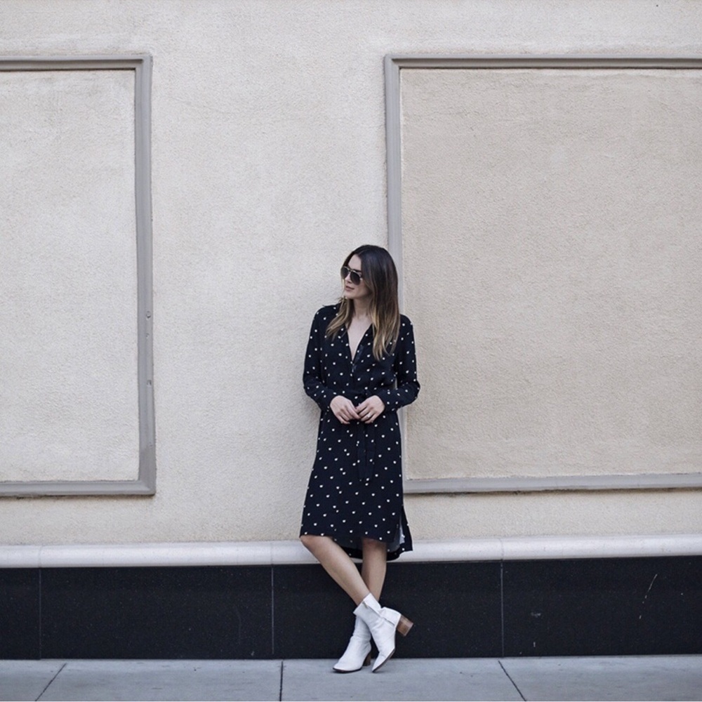 Ann Taylor Double Dot navy long sleeve shirt dress - Picture 5 of 14